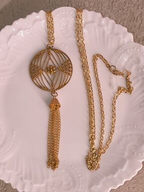 Long Gorgeous Goldtone Tassel Pendant Necklace - Women Unique Jewelry